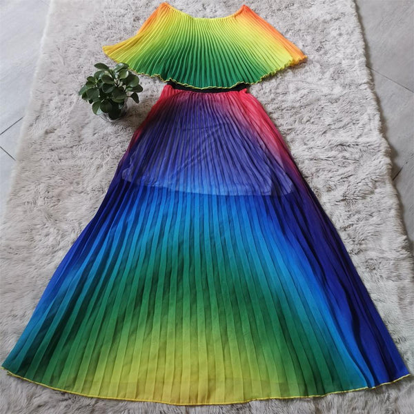rainbow off the shoulder maxi dress Beautiful Rainbow Ombre Off Shoulder Maxi Dress SheLikesBVI.com