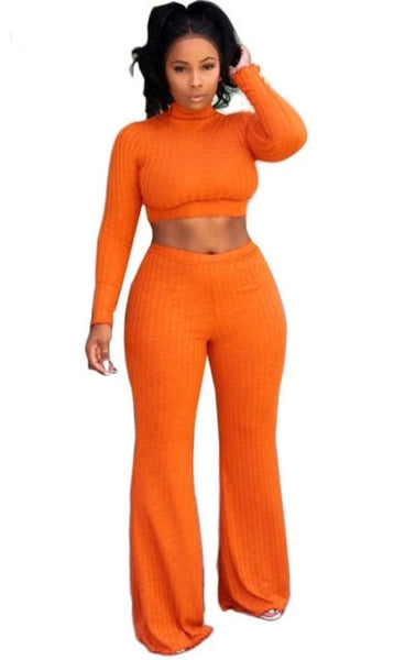 Turtleneck Crop Top Pants Set