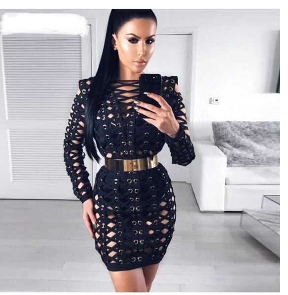 Bandage Bodycon Long Sleeve Dress