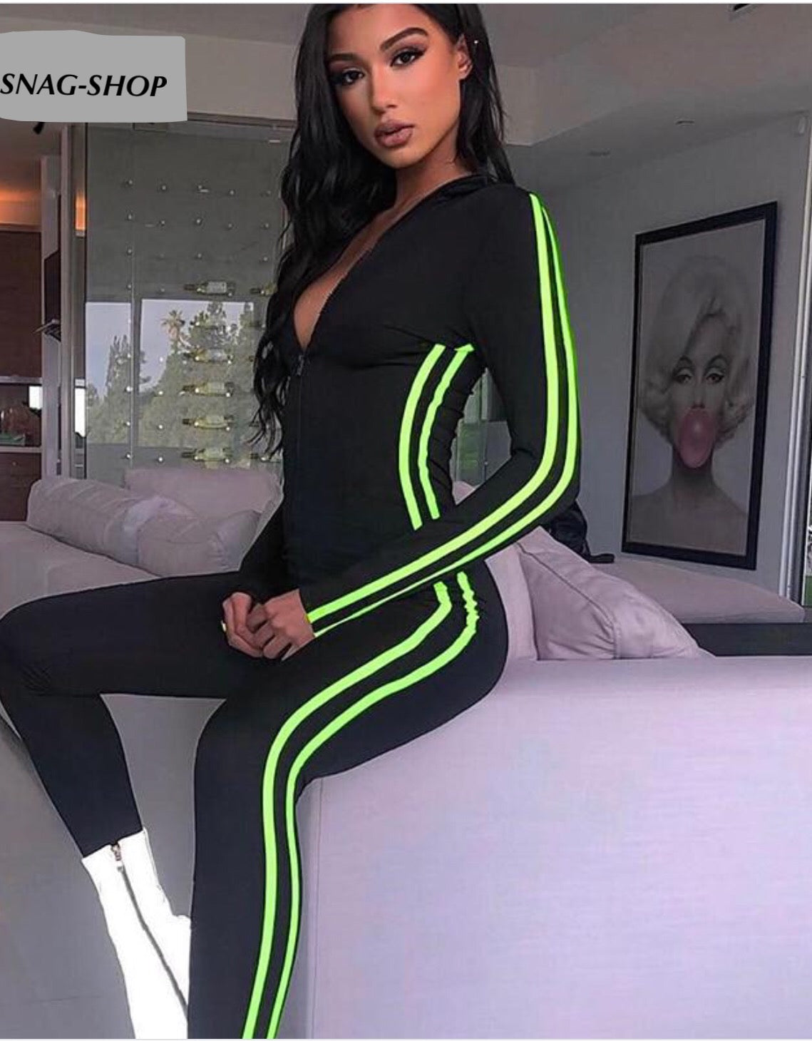 Long Sleeve Striped Sides Jumpsuit