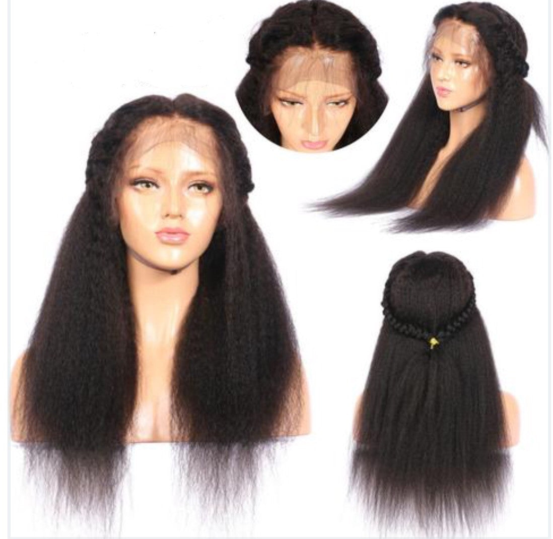 Lace Front  Brazilian Remy Kinky Straight Hair Wig Bleached knots Pre Plucked