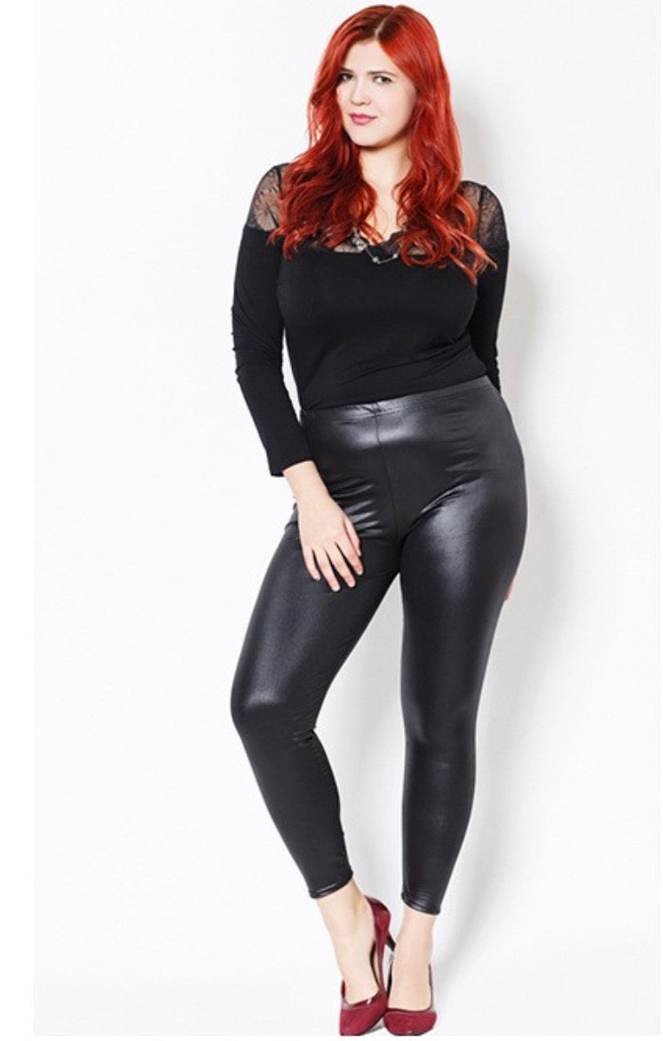 Plus Size PU Leather Wet Look Leggings