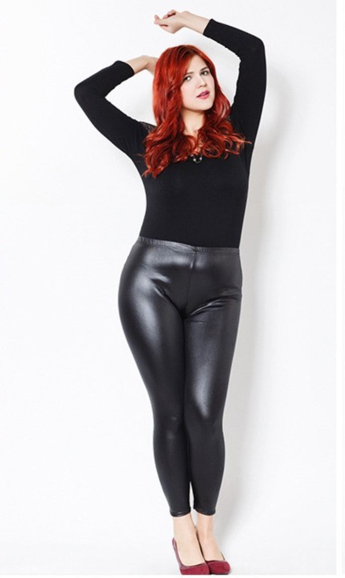 Plus Size PU Leather Wet Look Leggings