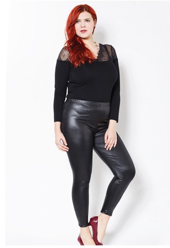 Plus Size PU Leather Wet Look Leggings