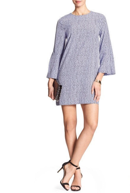 A. Banana Republic Blue Bell-Sleeve Print Tunic Dress