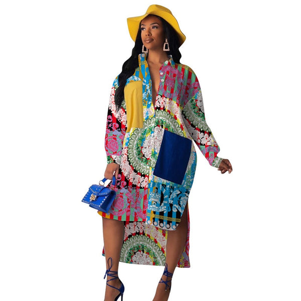 Plus Size Button Up Loose Fit Shirt Dress