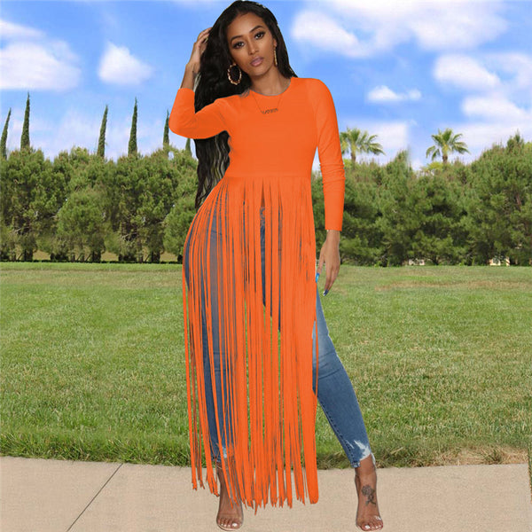 Long Tassel Round-Neck T-Shirt