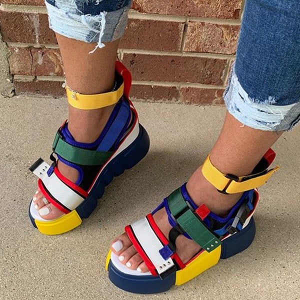 Velcro Platform Open Toe Color Block Sandals / Shoes