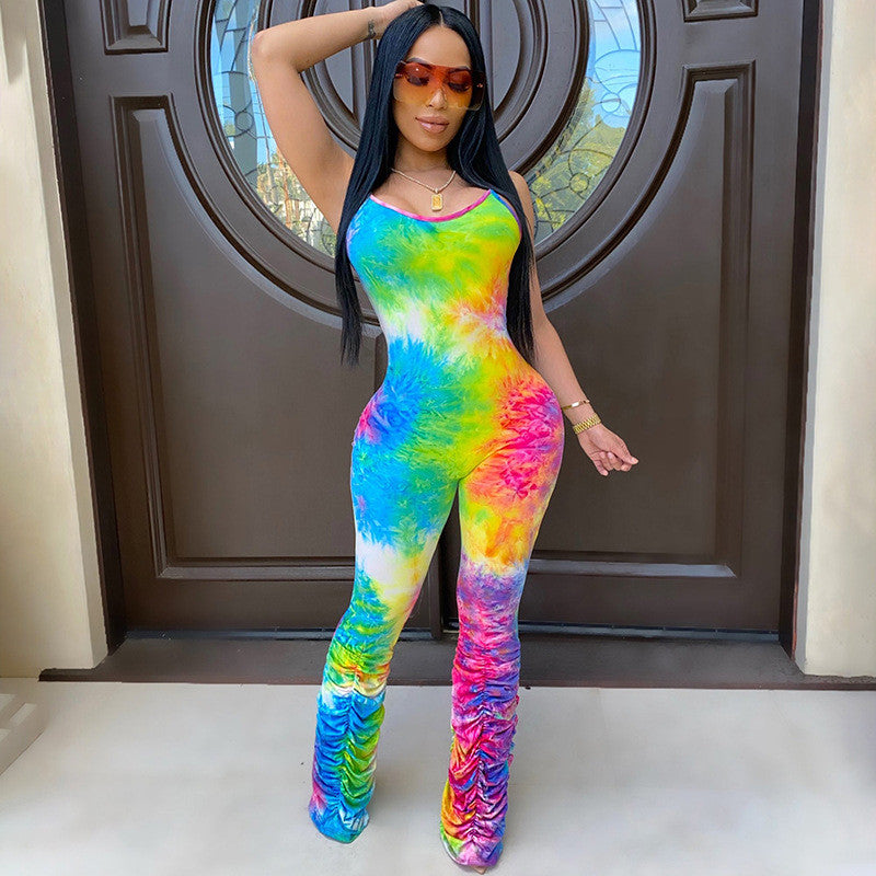 Rushed Leg Tie Dye Sleeveless Jumpsuit – SNAG-SHOP