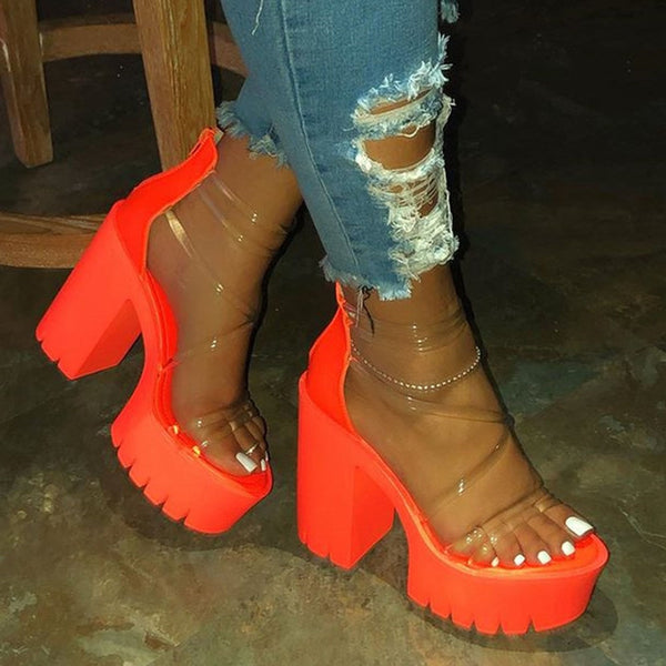 Transparent Strip Up Open Toes Platform /Shoes