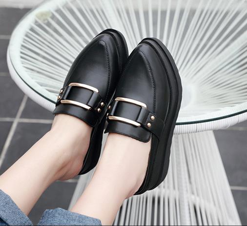 Pointed Toe Buckle Wedges Mule Shoes