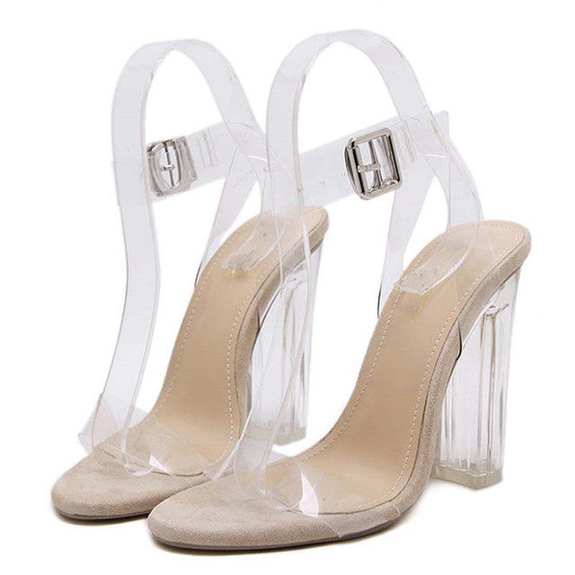 PVC Clear Crystal Classic Buckle Peep Toe Sandals