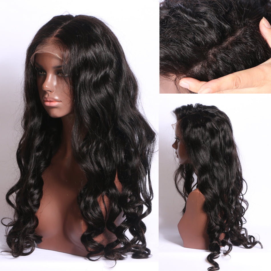 Pre Plucked Gllue-less Body Wave Peruvian Full Lace Human Hair Wigs