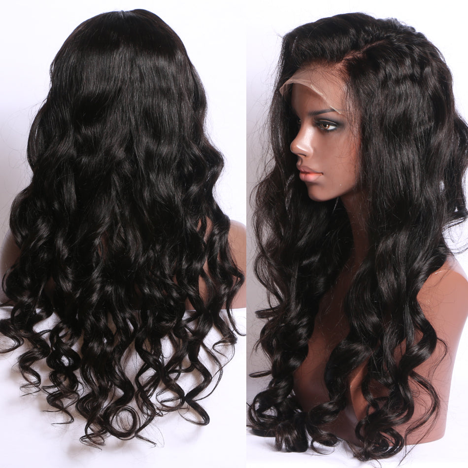 Pre Plucked Gllue-less Body Wave Peruvian Full Lace Human Hair Wigs