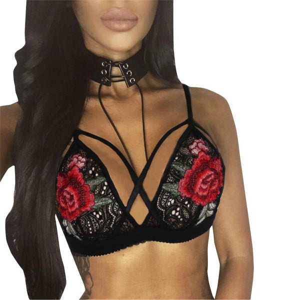 Embroidery  Lace  Choker Tank Bra