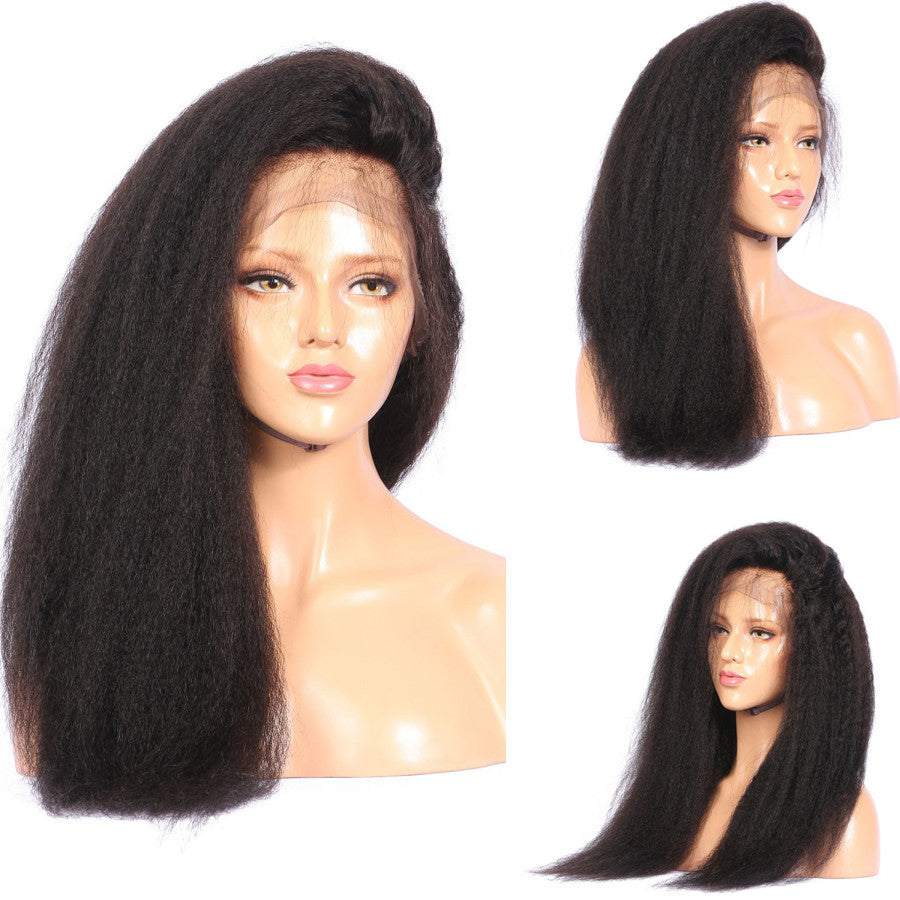 Lace Front  Brazilian Remy Kinky Straight Hair Wig Bleached knots Pre Plucked