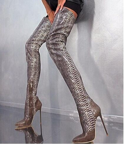 Pointed Toe Patent  Leather Thigh High Boots