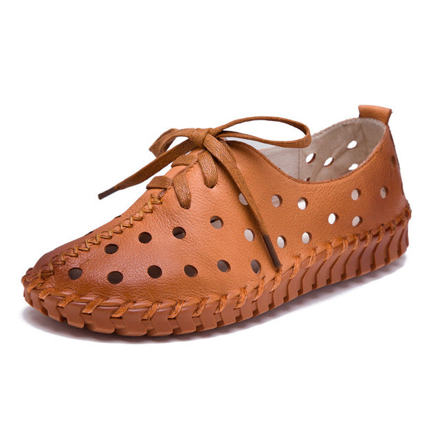 Genuine Leather Eyelet Loafers  Shoes