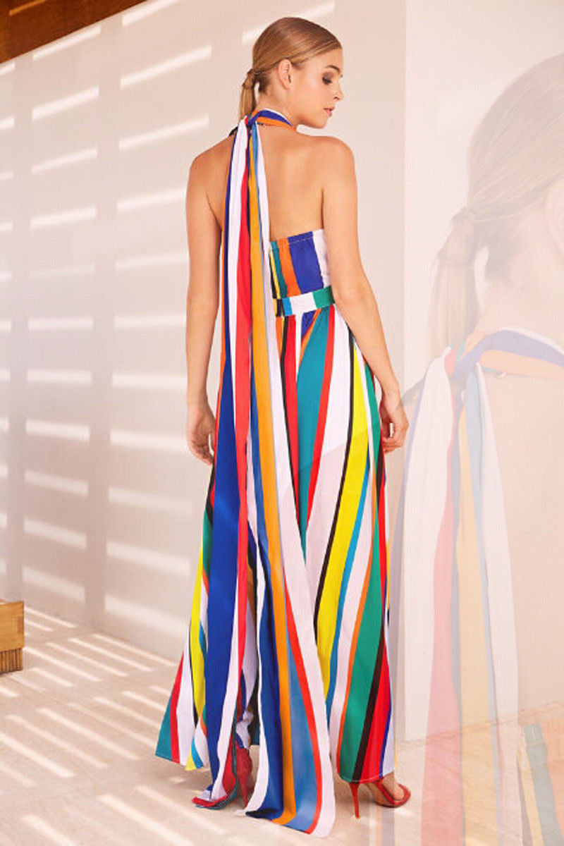 Boho Halter Top Multi Color Maxi Dress