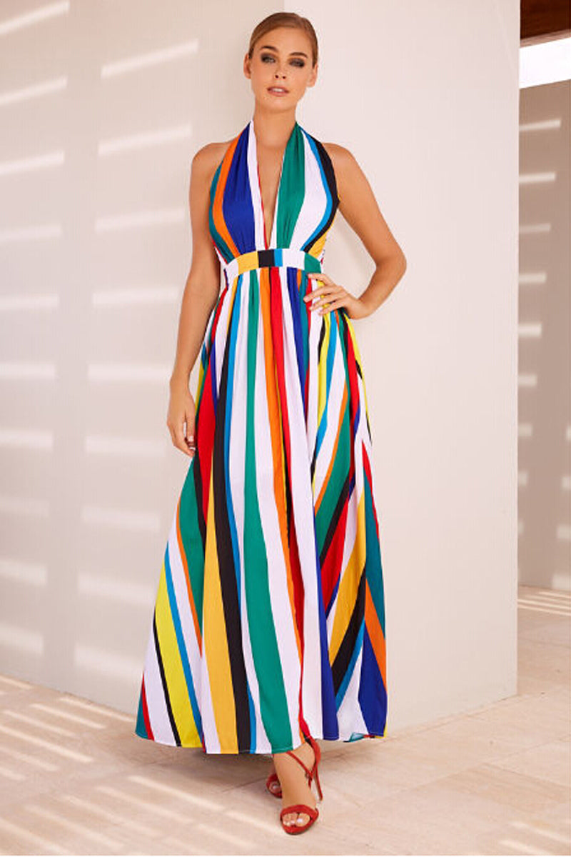 Boho Halter Top Multi Color Maxi Dress SNAG-SHOP Boho Halter Top Multi Color Maxi Dress SNAG-SHOP