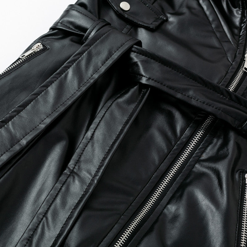 Punk Style Zipper Front  Leather Bodycon  Mini Dress