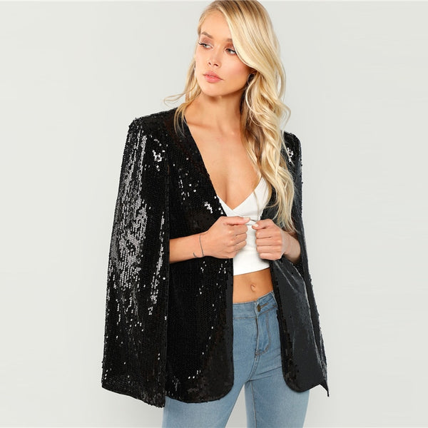 PLUNGING NECKLINE SEQUIN WOMAN BLAZER
