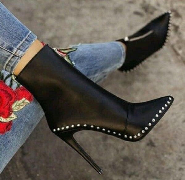 POINTED TOE STUDDED ANKLE BOOTS SHOES