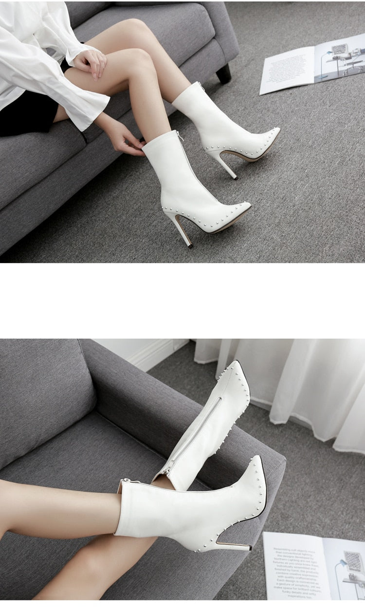 POINTED TOE STUDDED ANKLE BOOTS SHOES